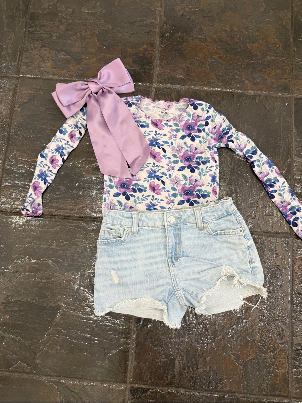 Vaenait Baby Floral Top + Cat & Jack Denim Shorts Outfit Bundle Girls 6/7